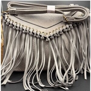 Ampere Creations Vegan‎ Leather Crossbody Fringe Bag Dark Grey Style C141